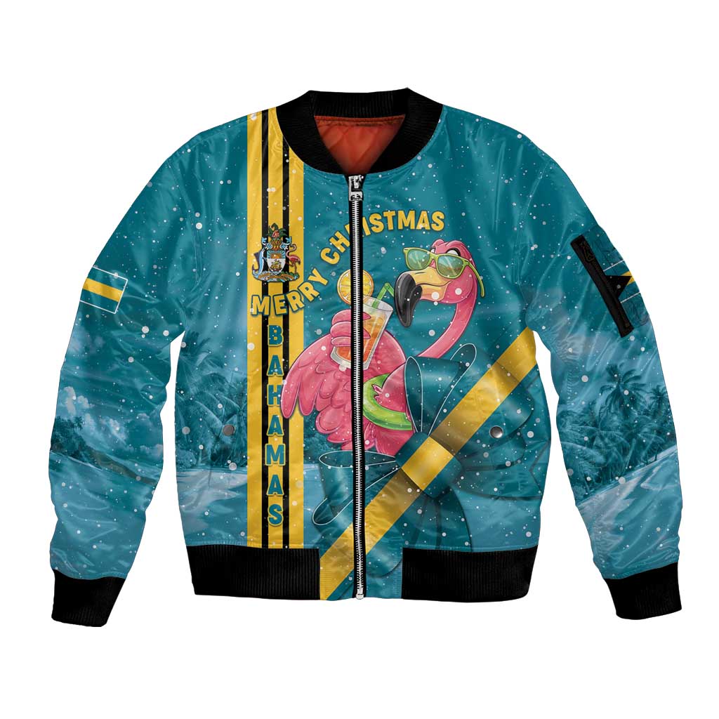 Bahamas Christmas Sleeve Zip Bomber Jacket Merry Mingo Tropical Vibes - Wonder Print Shop