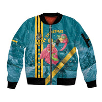 Bahamas Christmas Sleeve Zip Bomber Jacket Merry Mingo Tropical Vibes - Wonder Print Shop