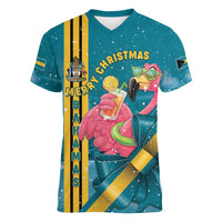 Bahamas Christmas Women V-Neck T-Shirt Merry Mingo Tropical Vibes - Wonder Print Shop