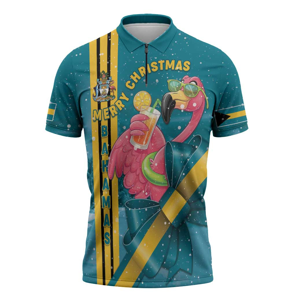 Bahamas Christmas Zipper Polo Shirt Merry Mingo Tropical Vibes - Wonder Print Shop