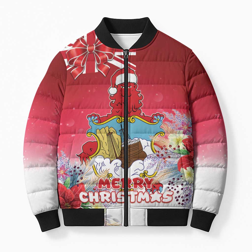 Bermuda Christmas Bomber Puffer Jacket Coquette Bow Xmas Vibe - Wonder Print Shop