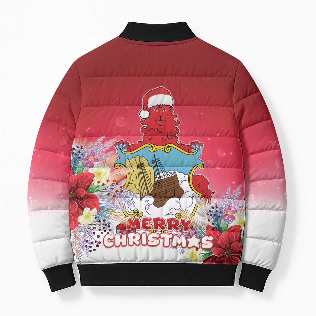Bermuda Christmas Bomber Puffer Jacket Coquette Bow Xmas Vibe - Wonder Print Shop