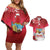 Bermuda Christmas Couples Matching Off Shoulder Short Dress and Hawaiian Shirt Coquette Bow Xmas Vibe - Wonder Print Shop