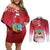 Bermuda Christmas Couples Matching Off Shoulder Short Dress and Long Sleeve Button Shirt Coquette Bow Xmas Vibe - Wonder Print Shop
