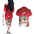 Bermuda Christmas Couples Matching Off The Shoulder Long Sleeve Dress and Hawaiian Shirt Coquette Bow Xmas Vibe - Wonder Print Shop