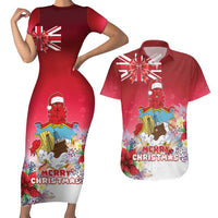 Bermuda Christmas Couples Matching Short Sleeve Bodycon Dress and Hawaiian Shirt Coquette Bow Xmas Vibe - Wonder Print Shop
