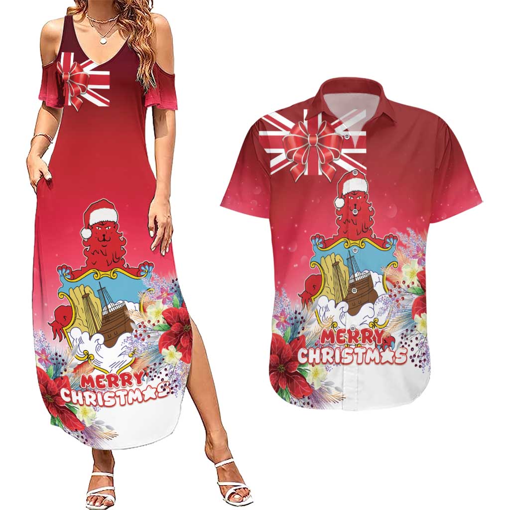 Bermuda Christmas Couples Matching Summer Maxi Dress and Hawaiian Shirt Coquette Bow Xmas Vibe - Wonder Print Shop