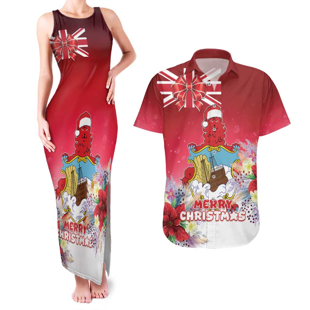 Bermuda Christmas Couples Matching Tank Maxi Dress and Hawaiian Shirt Coquette Bow Xmas Vibe - Wonder Print Shop