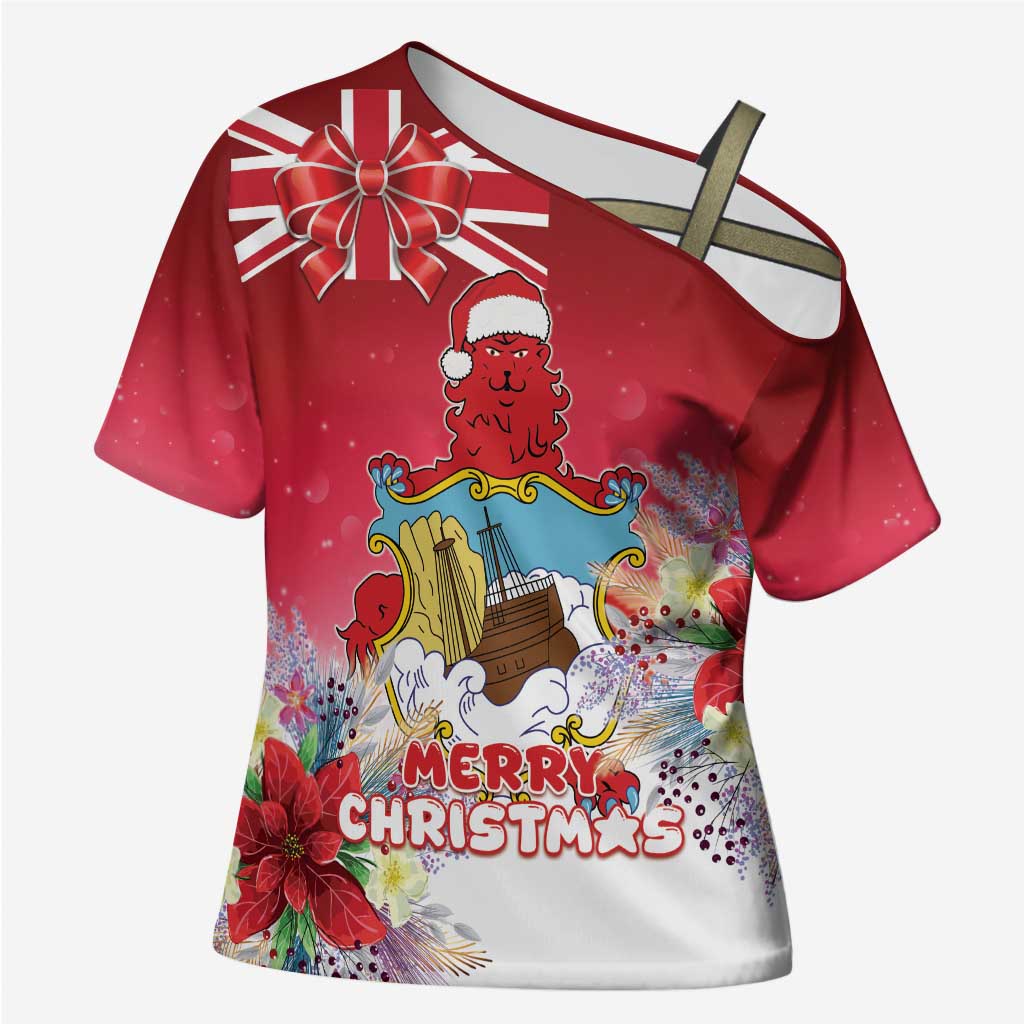 Bermuda Christmas Cross Shoulder Shirt Coquette Bow Xmas Vibe - Wonder Print Shop