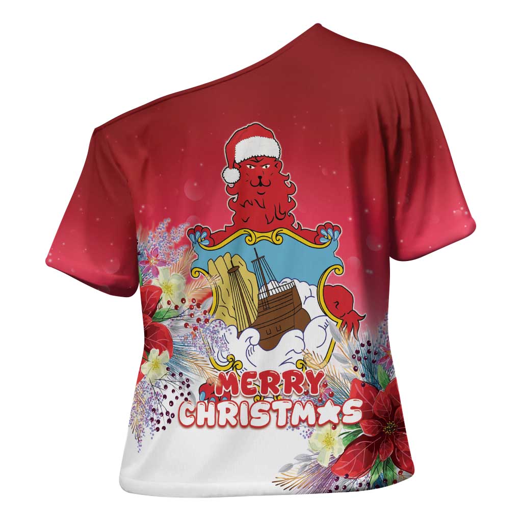 Bermuda Christmas Cross Shoulder Shirt Coquette Bow Xmas Vibe - Wonder Print Shop