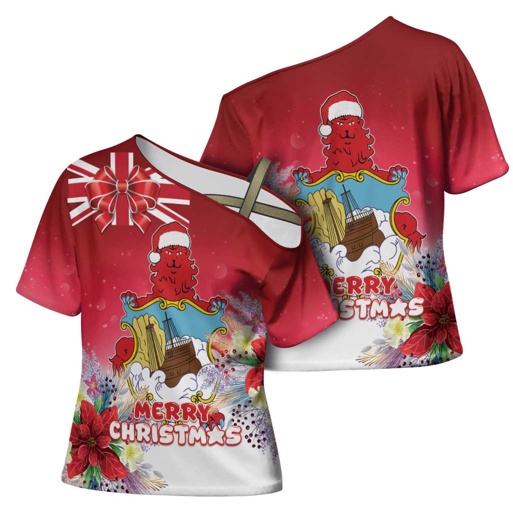 Bermuda Christmas Cross Shoulder Shirt Coquette Bow Xmas Vibe - Wonder Print Shop