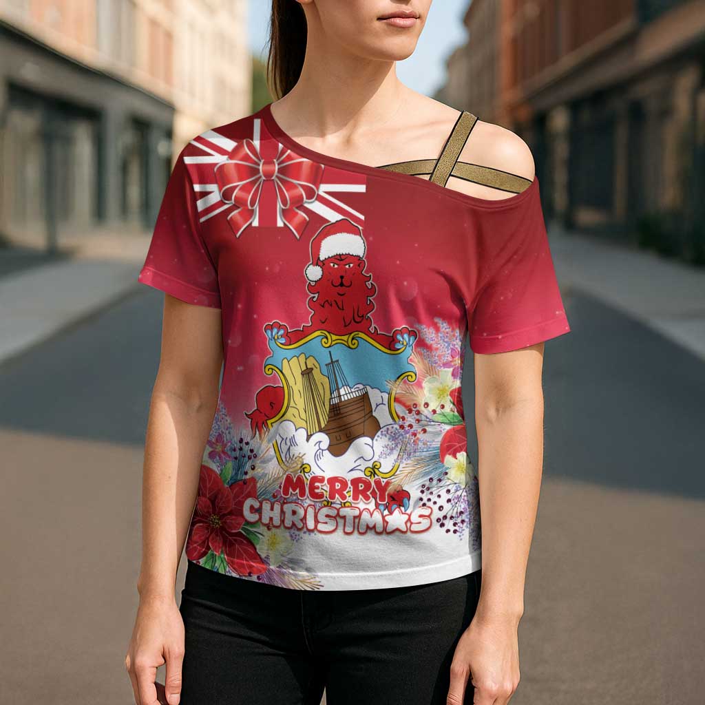 Bermuda Christmas Cross Shoulder Shirt Coquette Bow Xmas Vibe - Wonder Print Shop