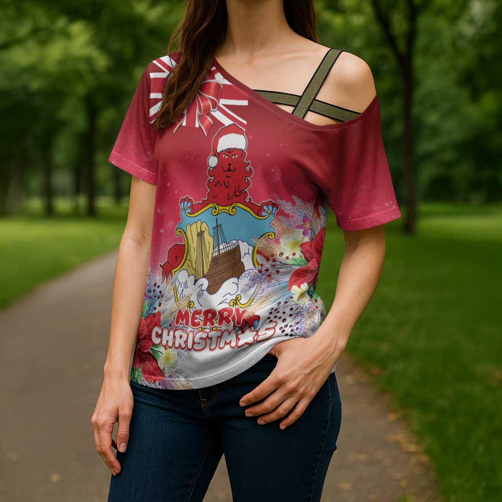 Bermuda Christmas Cross Shoulder Shirt Coquette Bow Xmas Vibe - Wonder Print Shop