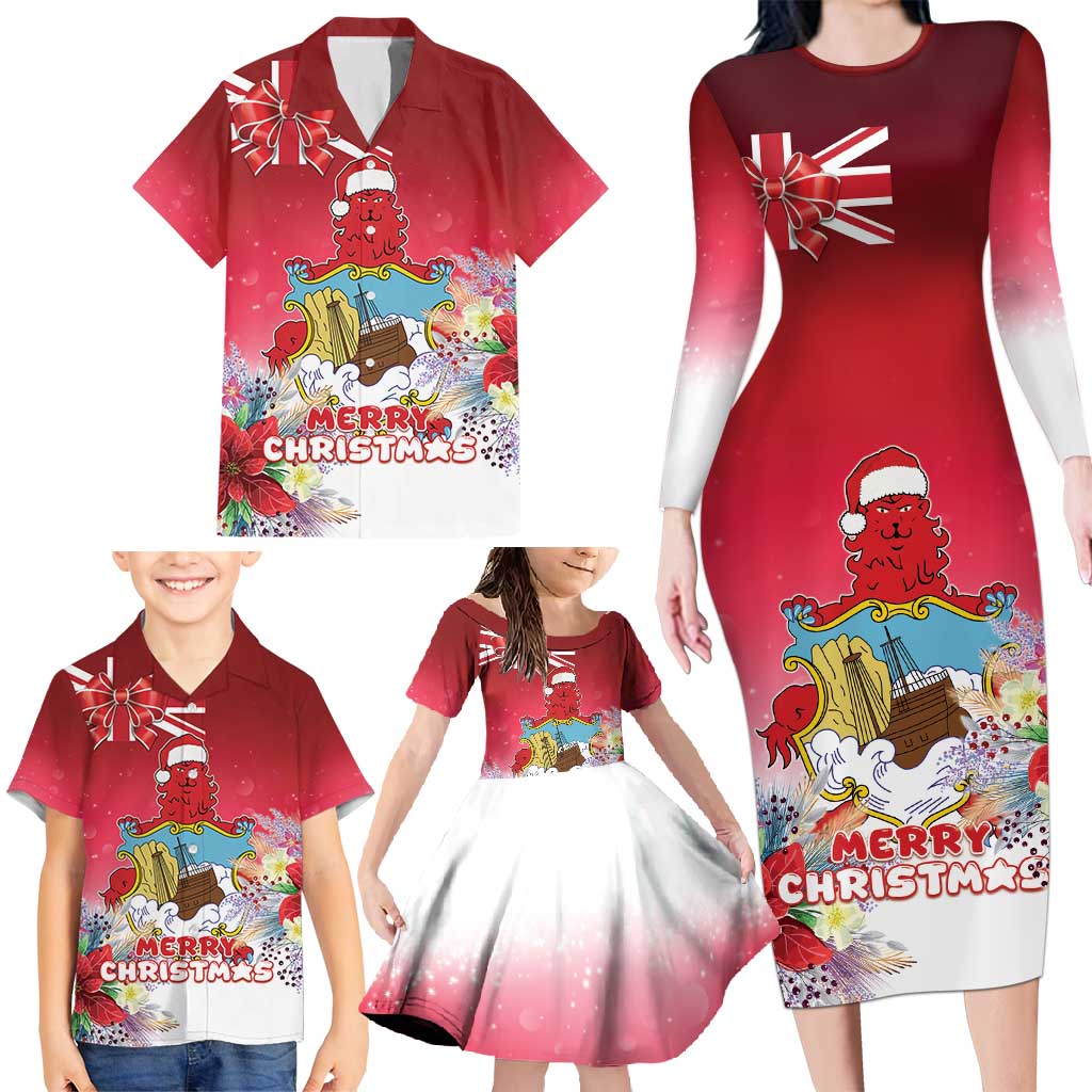 Bermuda Christmas Family Matching Long Sleeve Bodycon Dress and Hawaiian Shirt Coquette Bow Xmas Vibe - Wonder Print Shop