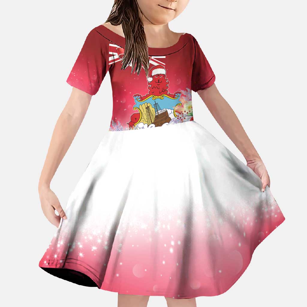Bermuda Christmas Family Matching Off Shoulder Maxi Dress and Hawaiian Shirt Coquette Bow Xmas Vibe - Wonder Print Shop