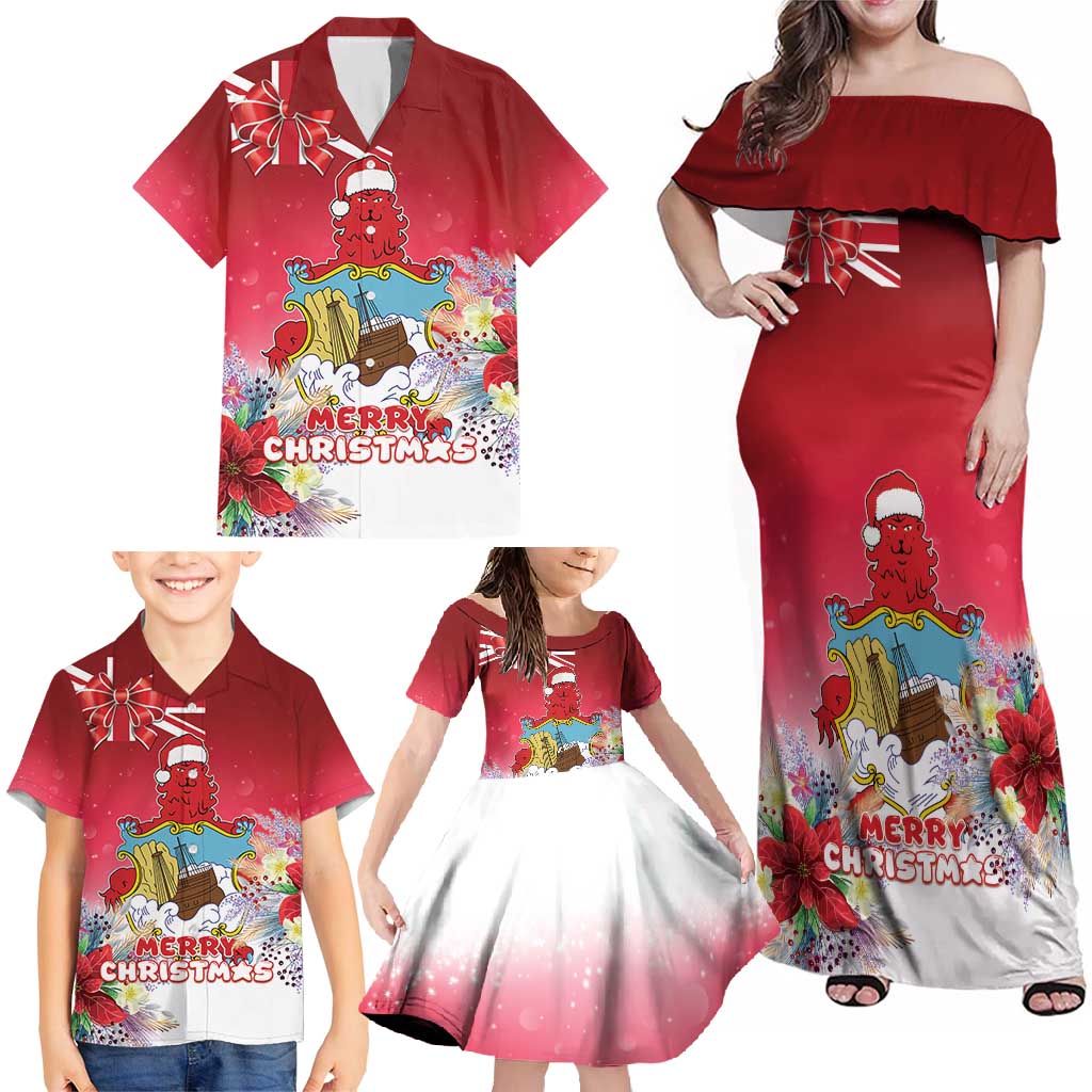 Bermuda Christmas Family Matching Off Shoulder Maxi Dress and Hawaiian Shirt Coquette Bow Xmas Vibe - Wonder Print Shop
