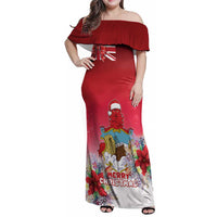 Bermuda Christmas Family Matching Off Shoulder Maxi Dress and Hawaiian Shirt Coquette Bow Xmas Vibe - Wonder Print Shop