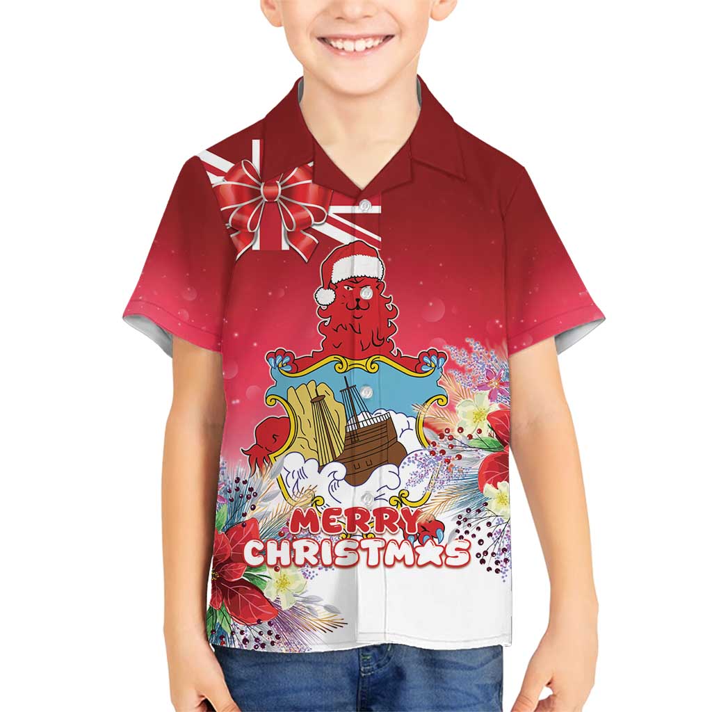 Bermuda Christmas Family Matching Off Shoulder Maxi Dress and Hawaiian Shirt Coquette Bow Xmas Vibe - Wonder Print Shop