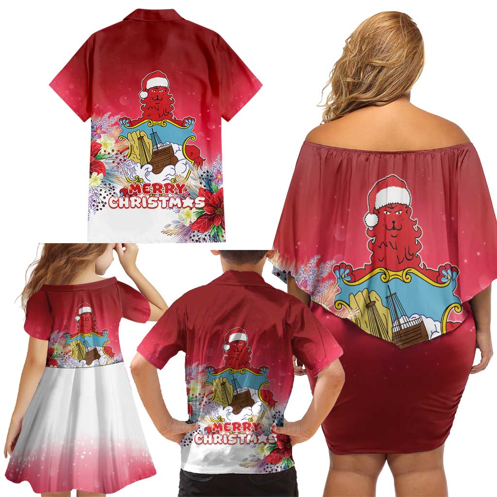 Bermuda Christmas Family Matching Off Shoulder Short Dress and Hawaiian Shirt Coquette Bow Xmas Vibe - Wonder Print Shop