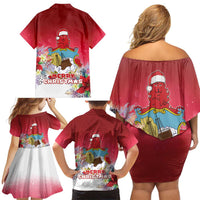 Bermuda Christmas Family Matching Off Shoulder Short Dress and Hawaiian Shirt Coquette Bow Xmas Vibe - Wonder Print Shop