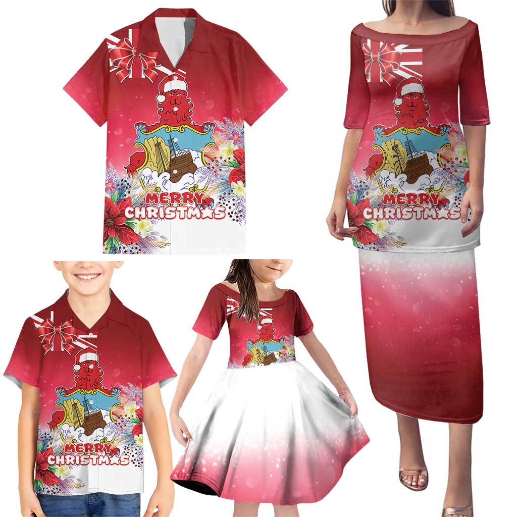 Bermuda Christmas Family Matching Puletasi and Hawaiian Shirt Coquette Bow Xmas Vibe - Wonder Print Shop