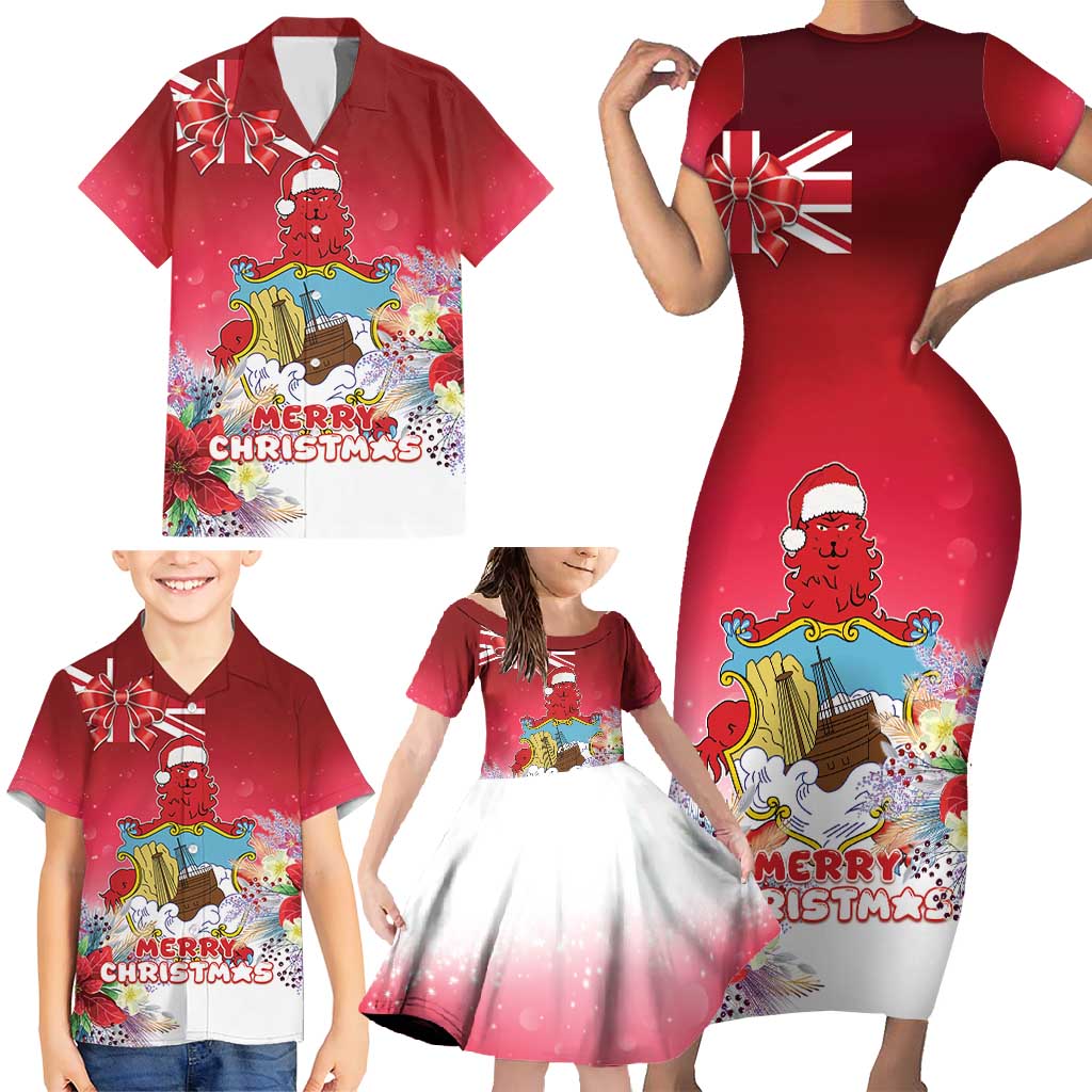 Bermuda Christmas Family Matching Short Sleeve Bodycon Dress and Hawaiian Shirt Coquette Bow Xmas Vibe - Wonder Print Shop