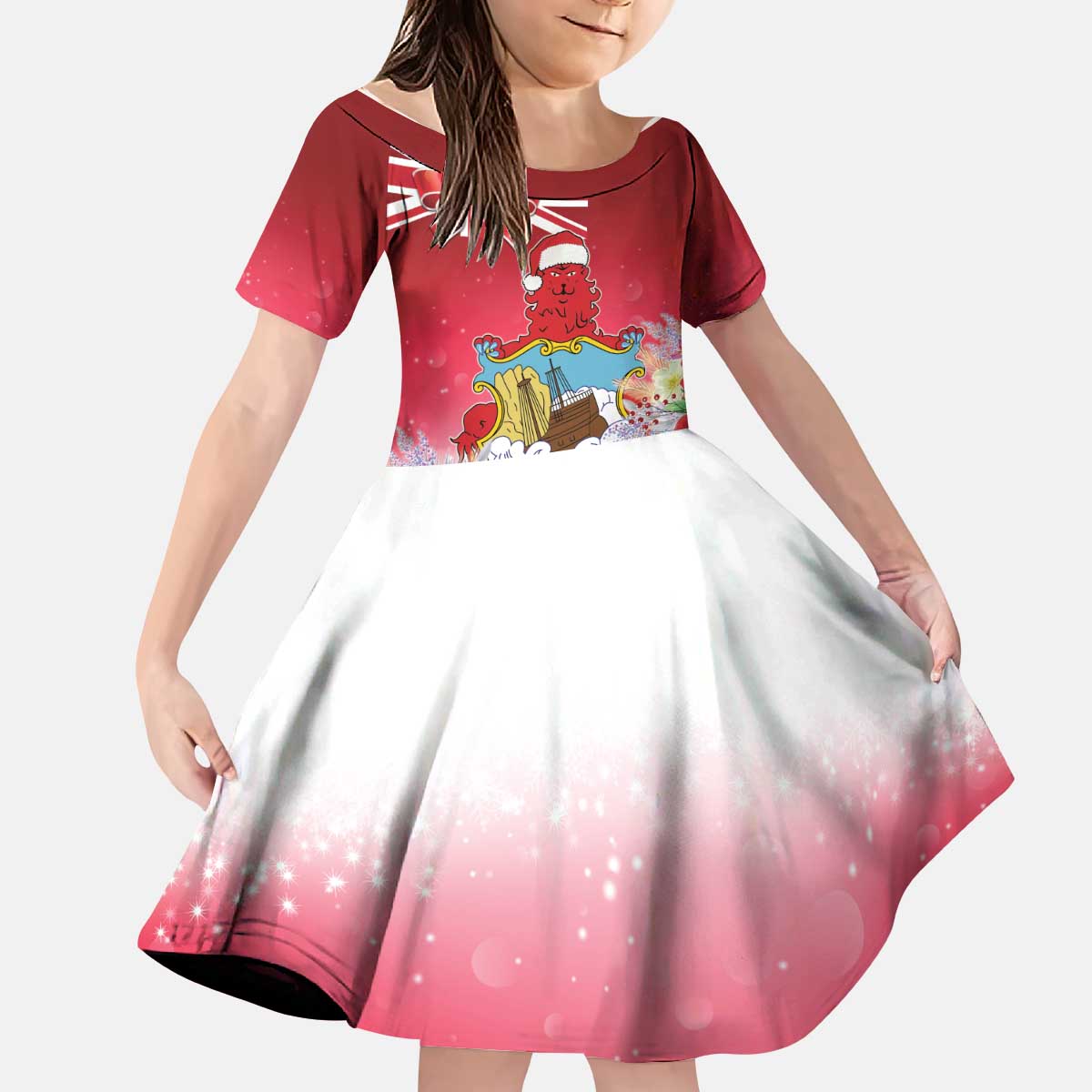 Bermuda Christmas Kid Short Sleeve Dress Coquette Bow Xmas Vibe - Wonder Print Shop