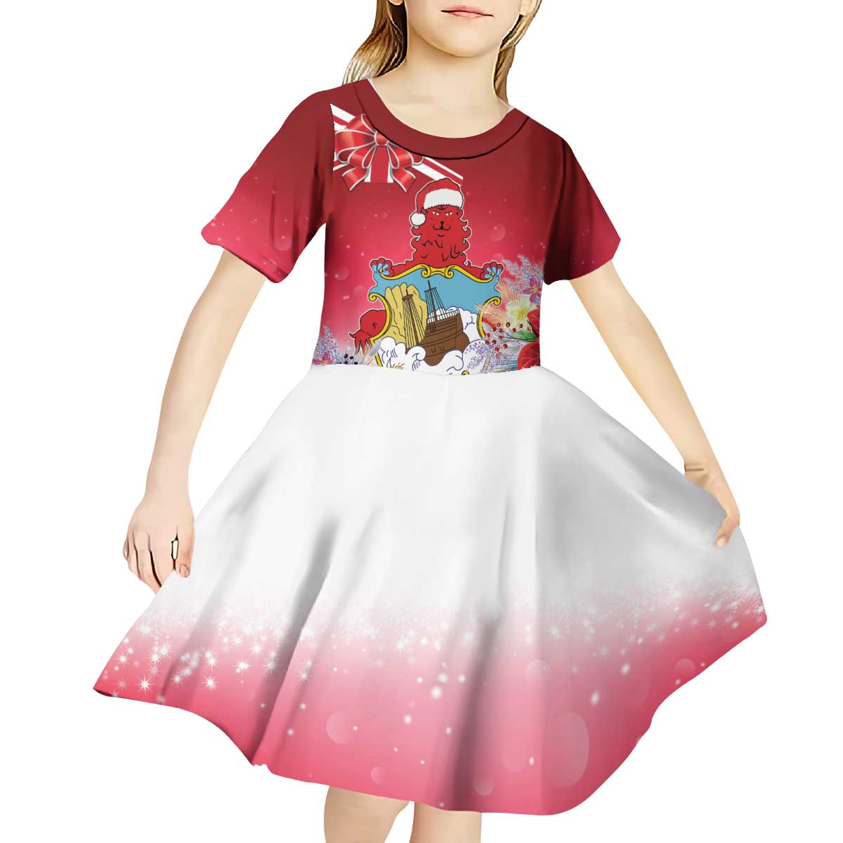 Bermuda Christmas Kid Short Sleeve Dress Coquette Bow Xmas Vibe - Wonder Print Shop