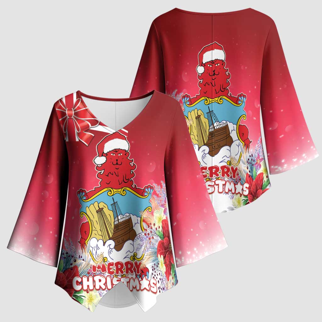 Bermuda Christmas Kimono Sleeve Blouse Coquette Bow Xmas Vibe - Wonder Print Shop