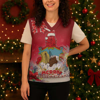 Bermuda Christmas Knitted V-Neck Vest Coquette Bow Xmas Vibe - Wonder Print Shop