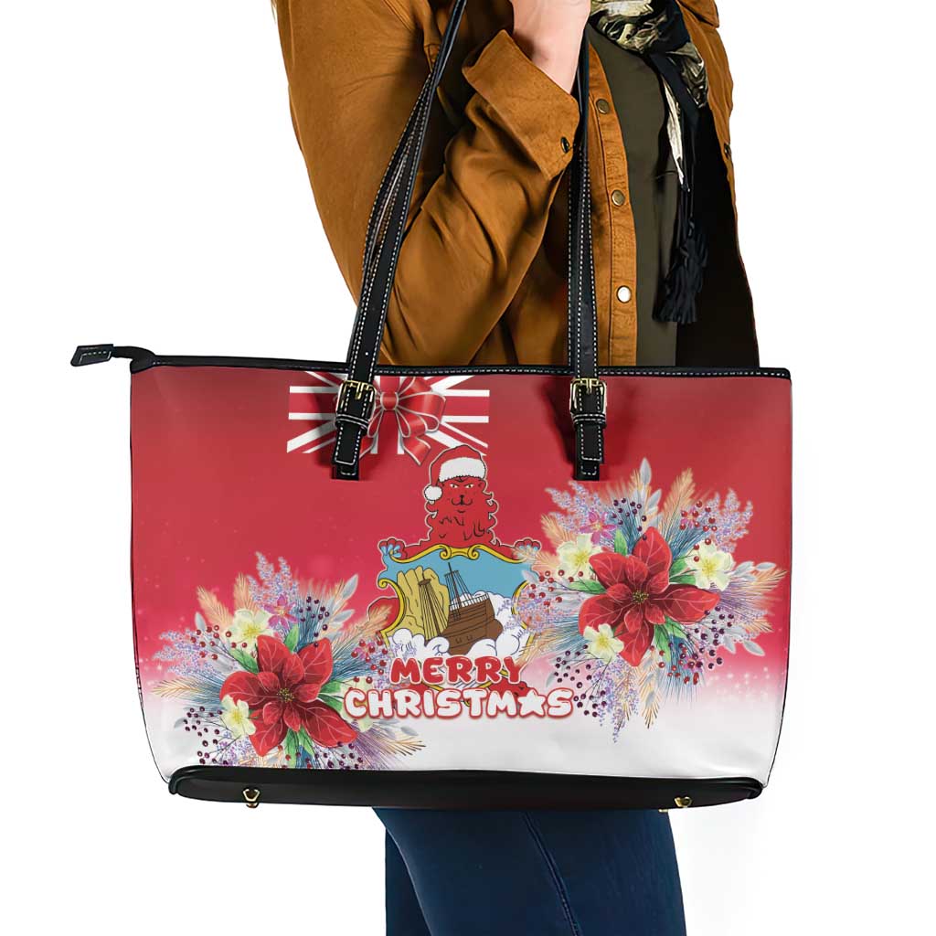 Bermuda Christmas Leather Tote Bag Coquette Bow Xmas Vibe - Wonder Print Shop