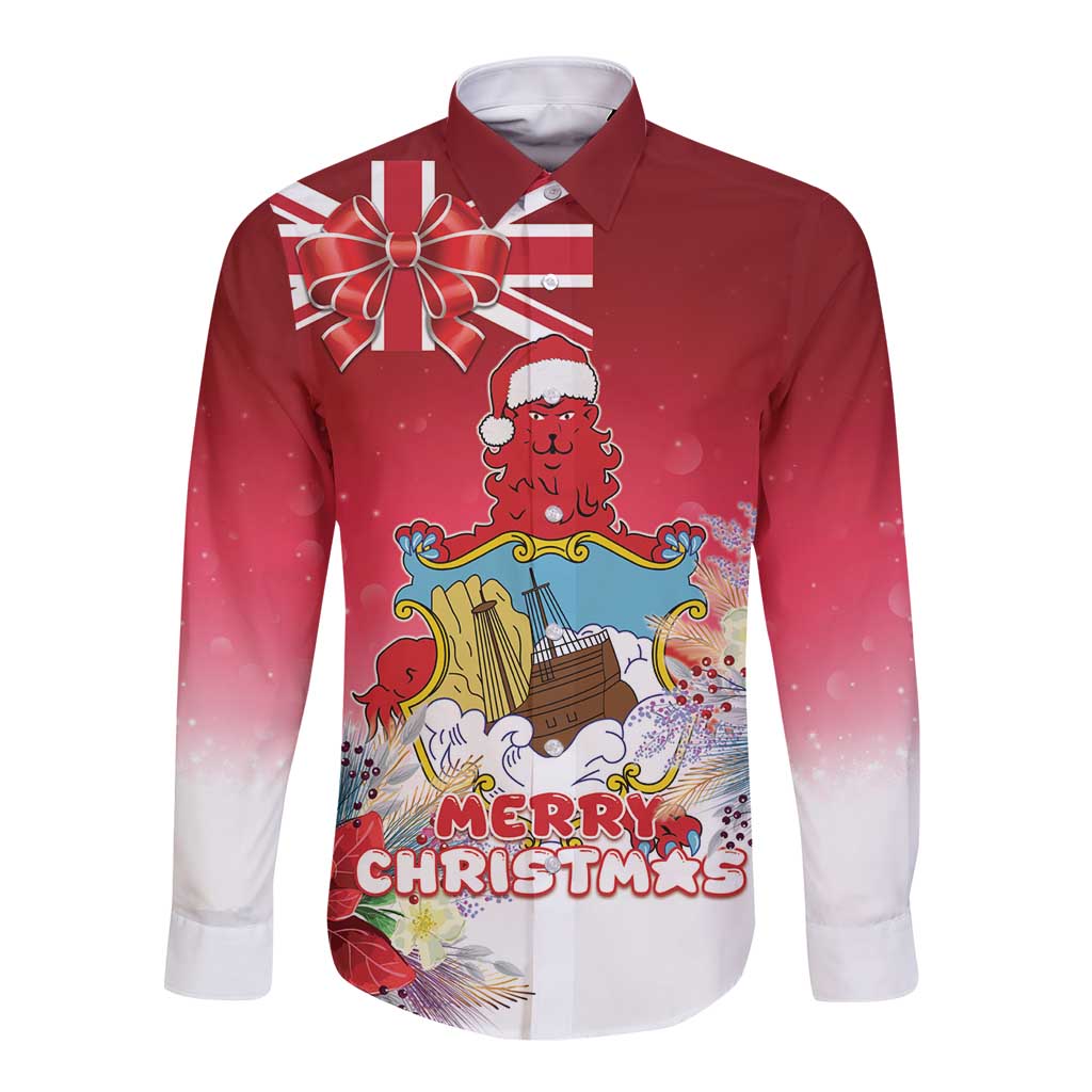 Bermuda Christmas Long Sleeve Button Shirt Coquette Bow Xmas Vibe - Wonder Print Shop