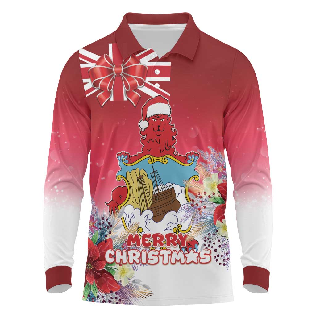 Bermuda Christmas Long Sleeve Polo Shirt Coquette Bow Xmas Vibe - Wonder Print Shop