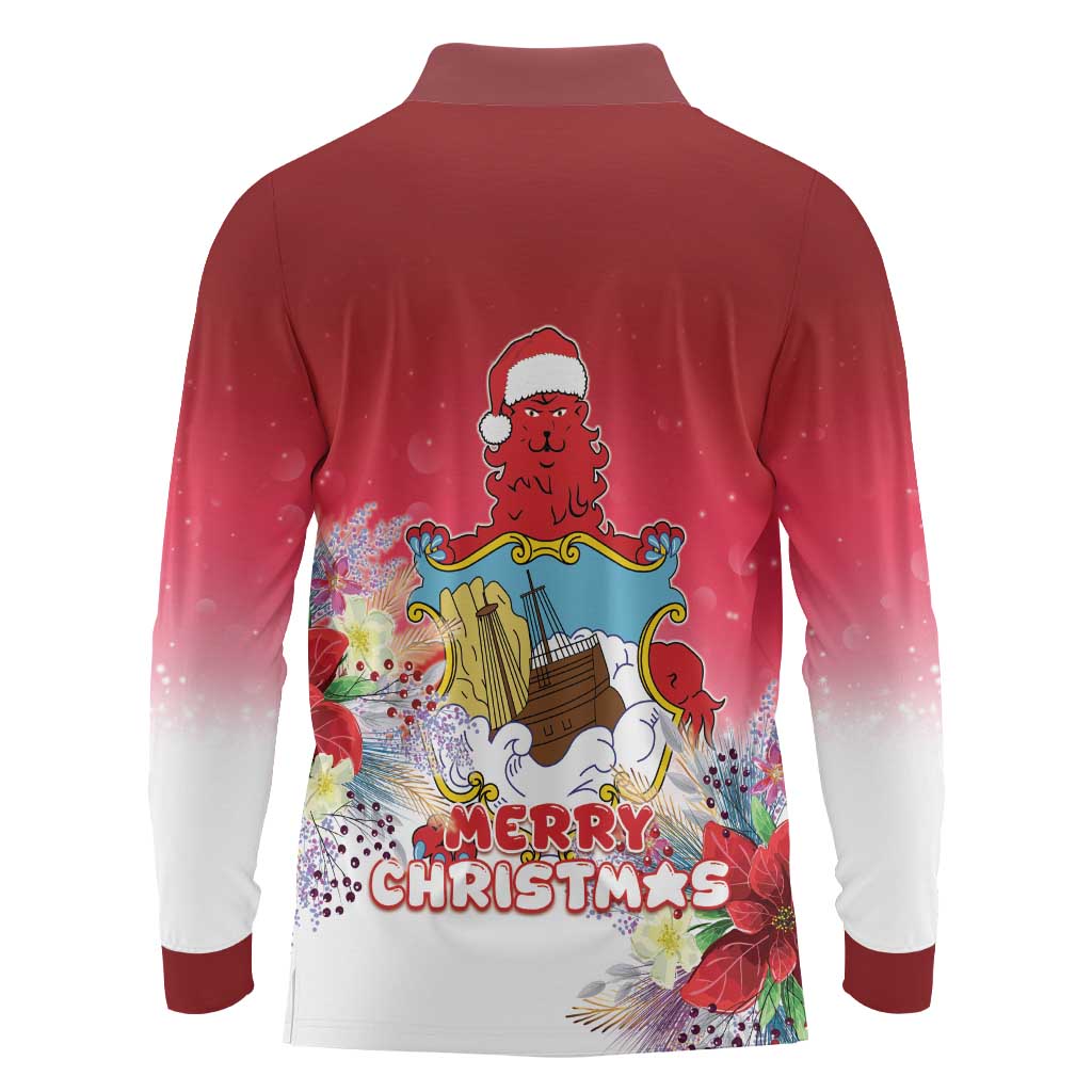 Bermuda Christmas Long Sleeve Polo Shirt Coquette Bow Xmas Vibe - Wonder Print Shop
