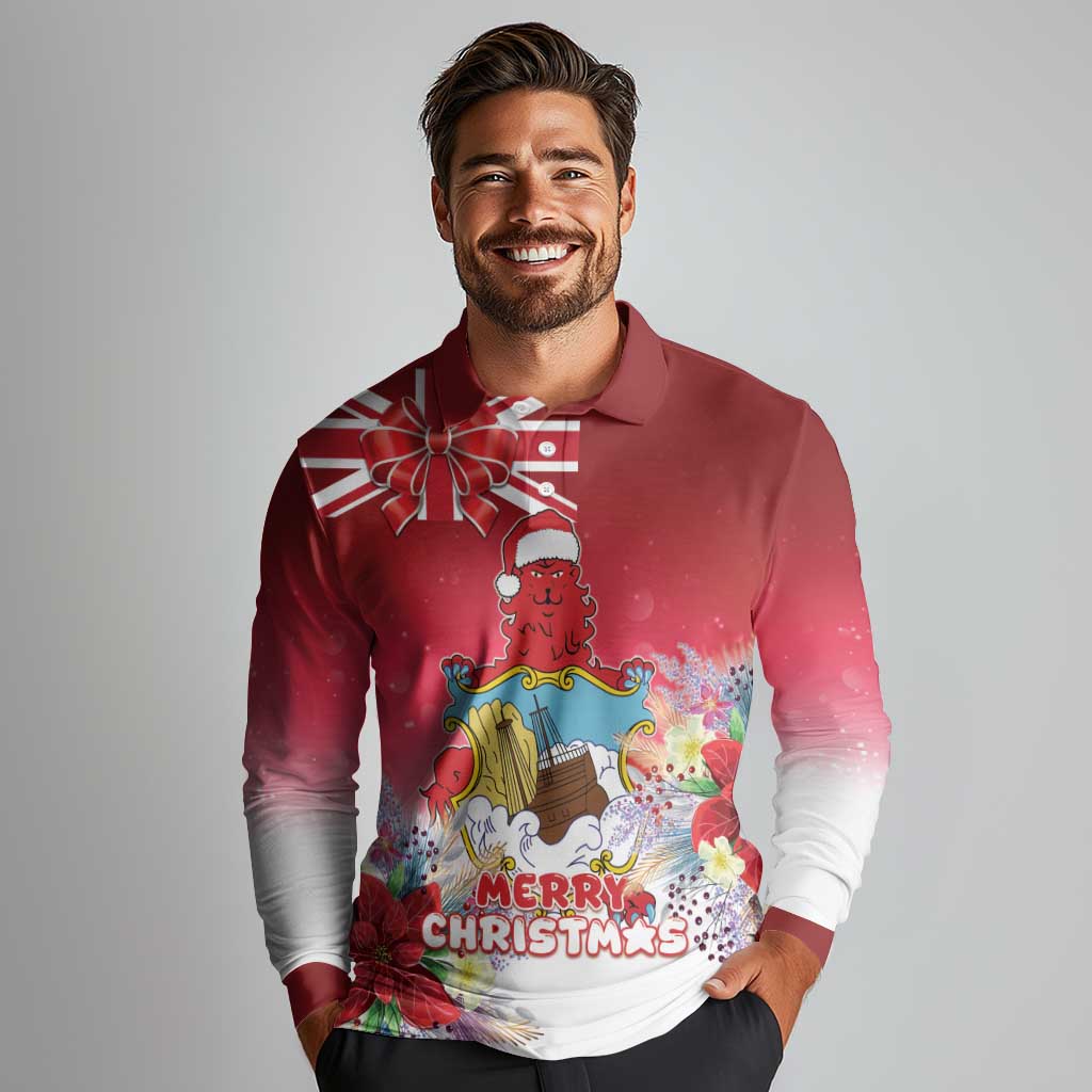 Bermuda Christmas Long Sleeve Polo Shirt Coquette Bow Xmas Vibe - Wonder Print Shop