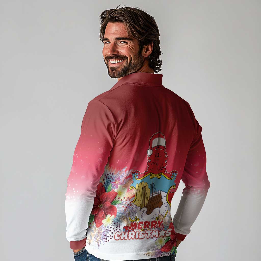Bermuda Christmas Long Sleeve Polo Shirt Coquette Bow Xmas Vibe - Wonder Print Shop