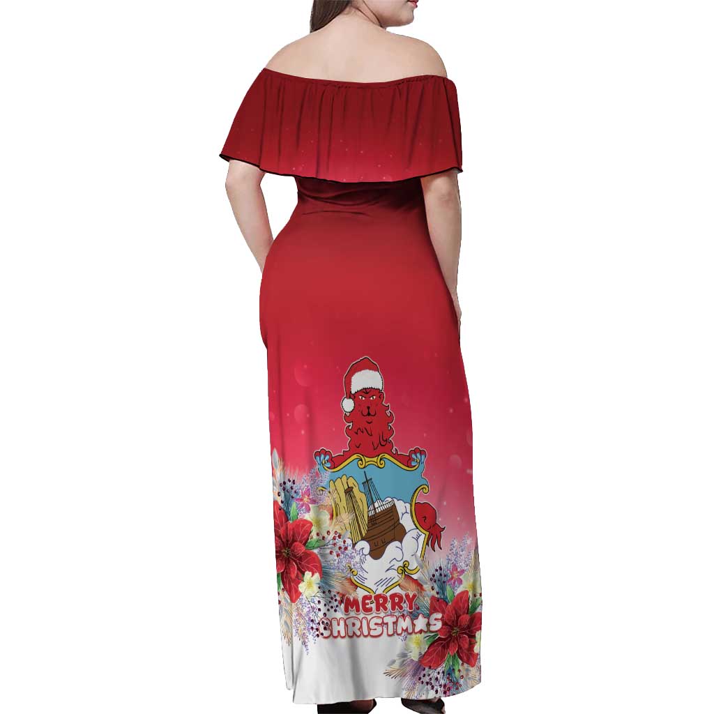 Bermuda Christmas Off Shoulder Maxi Dress Coquette Bow Xmas Vibe - Wonder Print Shop