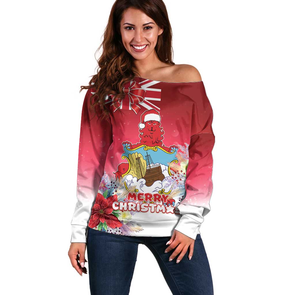 Bermuda Christmas Off Shoulder Sweater Coquette Bow Xmas Vibe - Wonder Print Shop