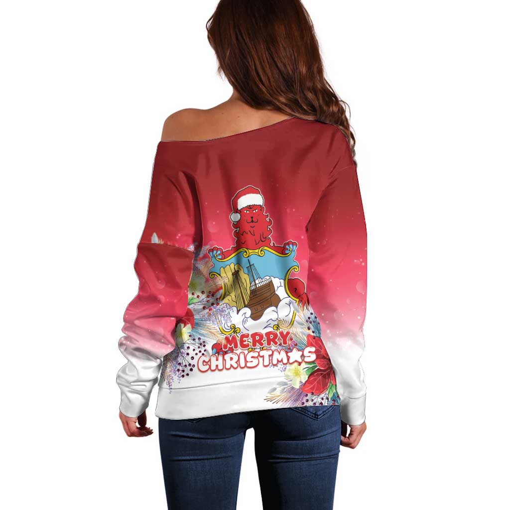Bermuda Christmas Off Shoulder Sweater Coquette Bow Xmas Vibe - Wonder Print Shop