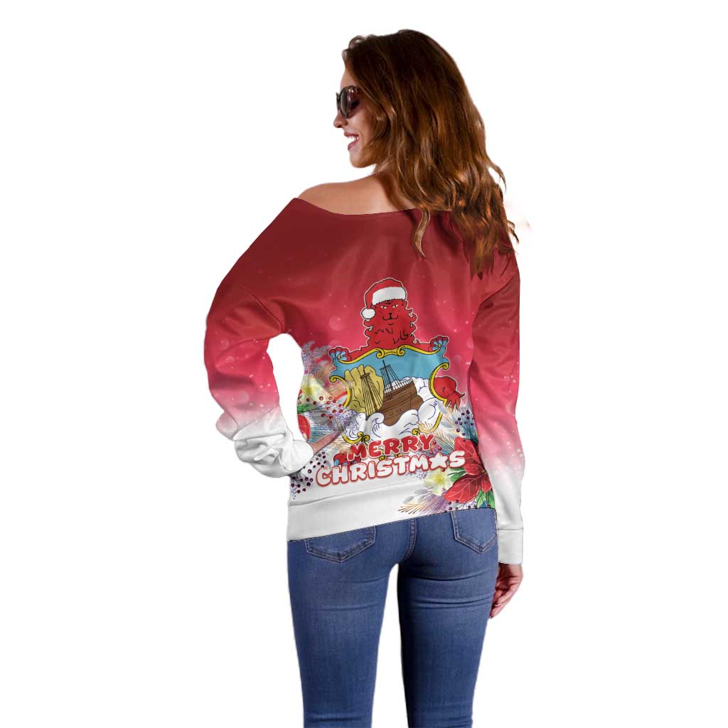 Bermuda Christmas Off Shoulder Sweater Coquette Bow Xmas Vibe - Wonder Print Shop