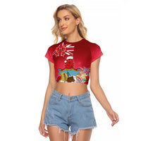 Bermuda Christmas Raglan Cropped T Shirt Coquette Bow Xmas Vibe - Wonder Print Shop