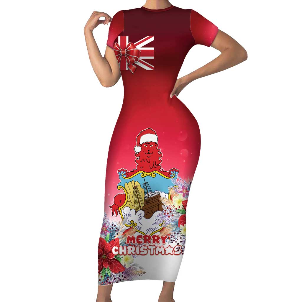 Bermuda Christmas Short Sleeve Bodycon Dress Coquette Bow Xmas Vibe - Wonder Print Shop