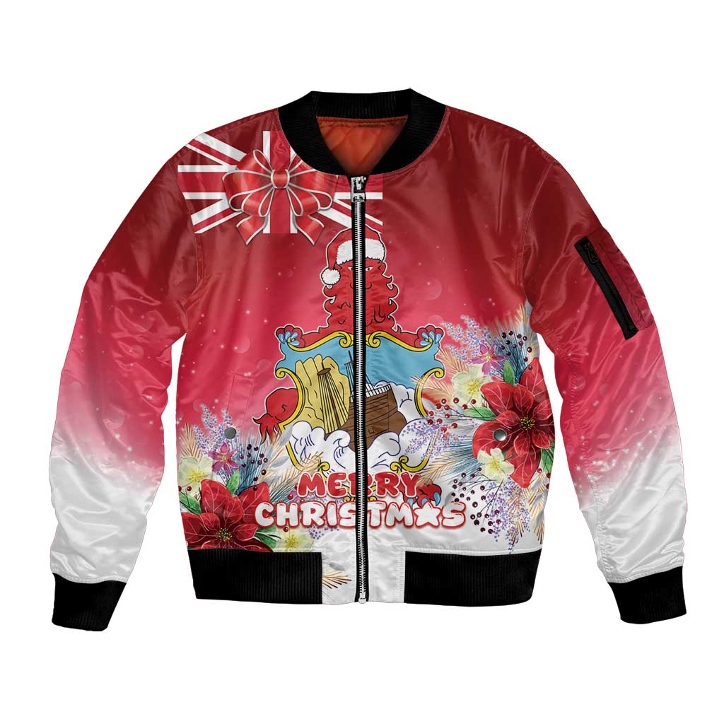 Bermuda Christmas Sleeve Zip Bomber Jacket Coquette Bow Xmas Vibe - Wonder Print Shop