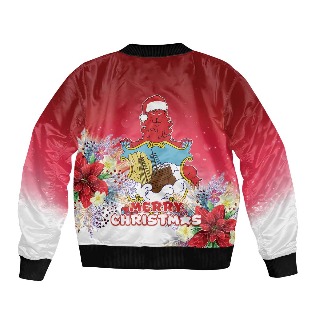 Bermuda Christmas Sleeve Zip Bomber Jacket Coquette Bow Xmas Vibe - Wonder Print Shop