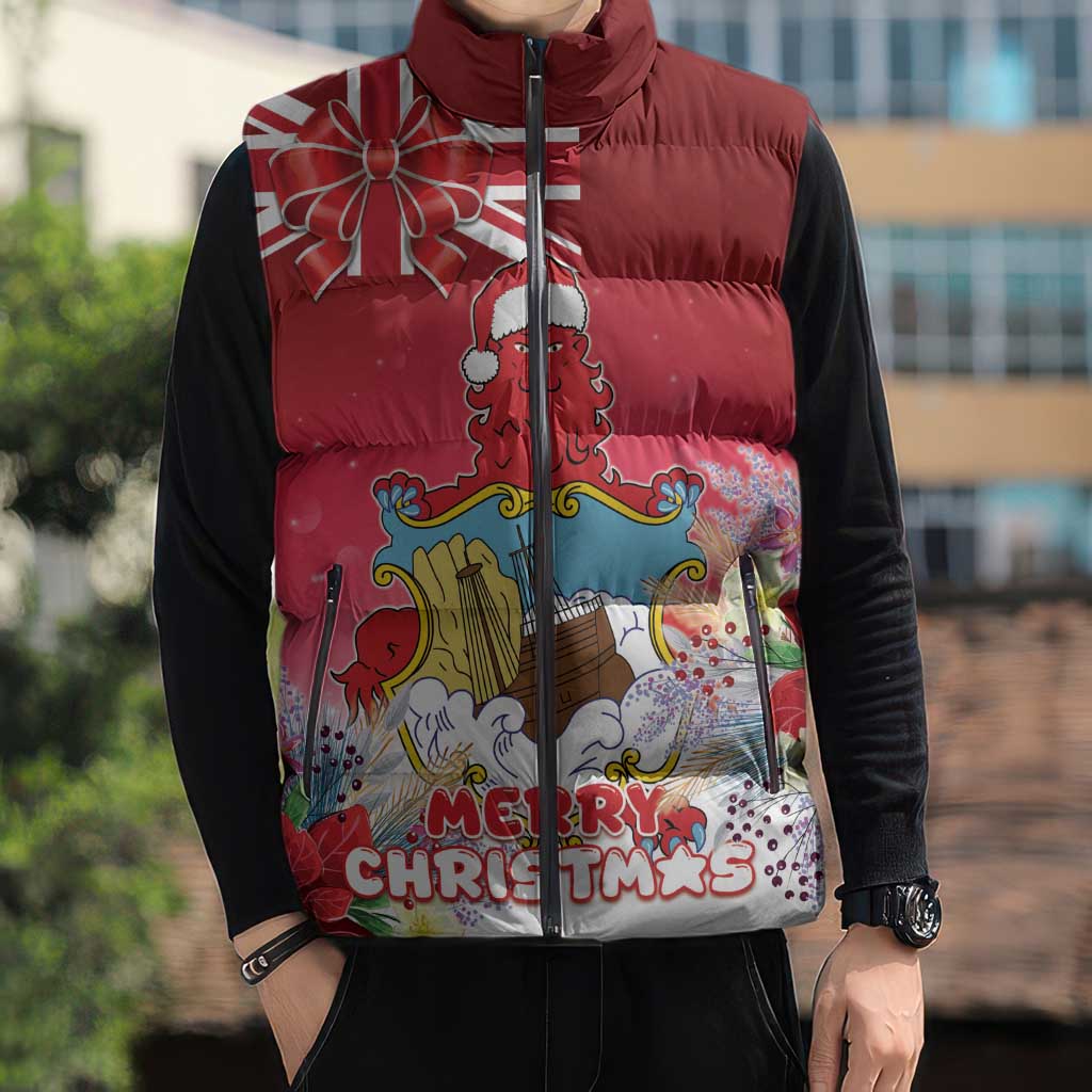 Bermuda Christmas Sleeveless Puffer Jacket Coquette Bow Xmas Vibe - Wonder Print Shop