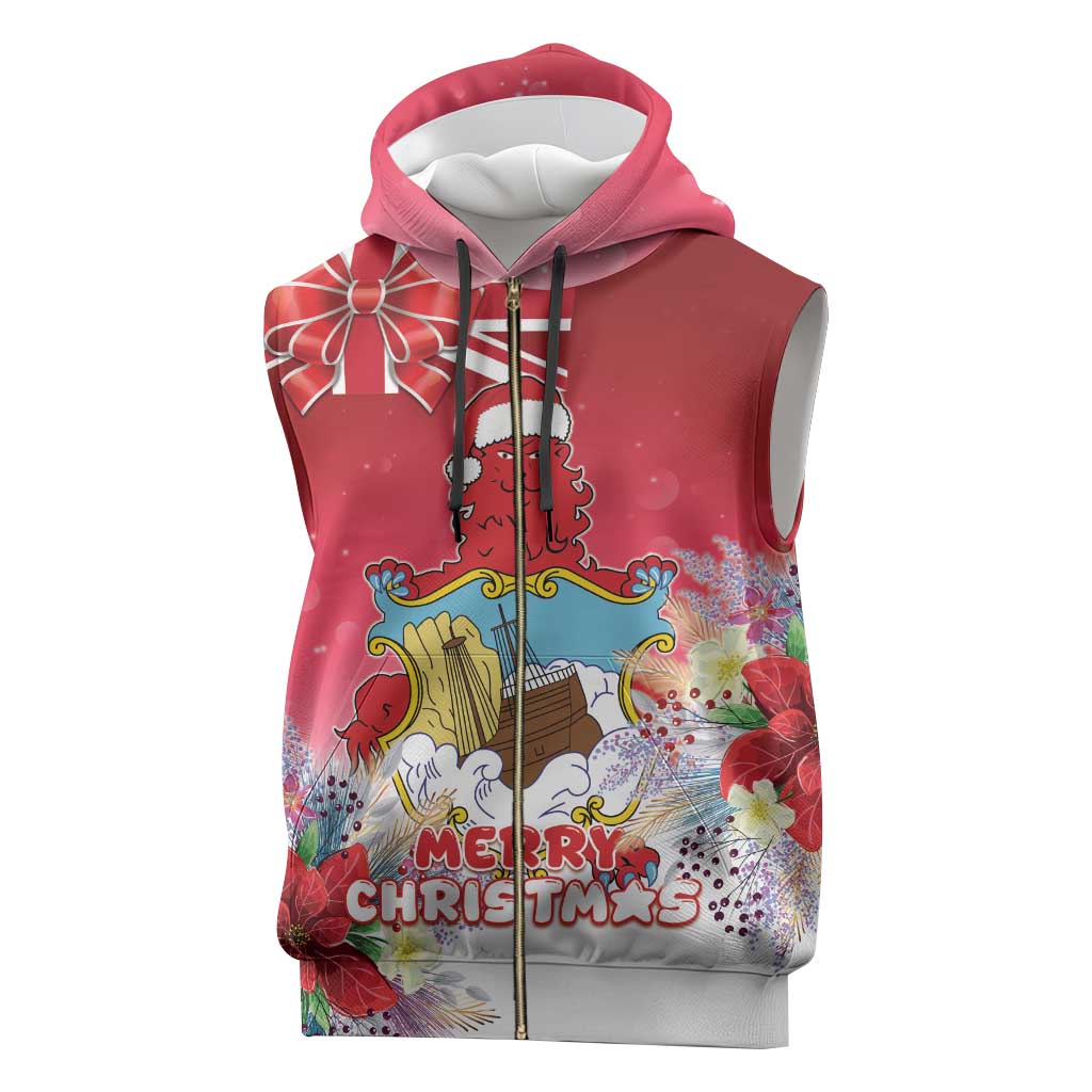 Bermuda Christmas Sleeveless Zip Hoodie Coquette Bow Xmas Vibe - Wonder Print Shop