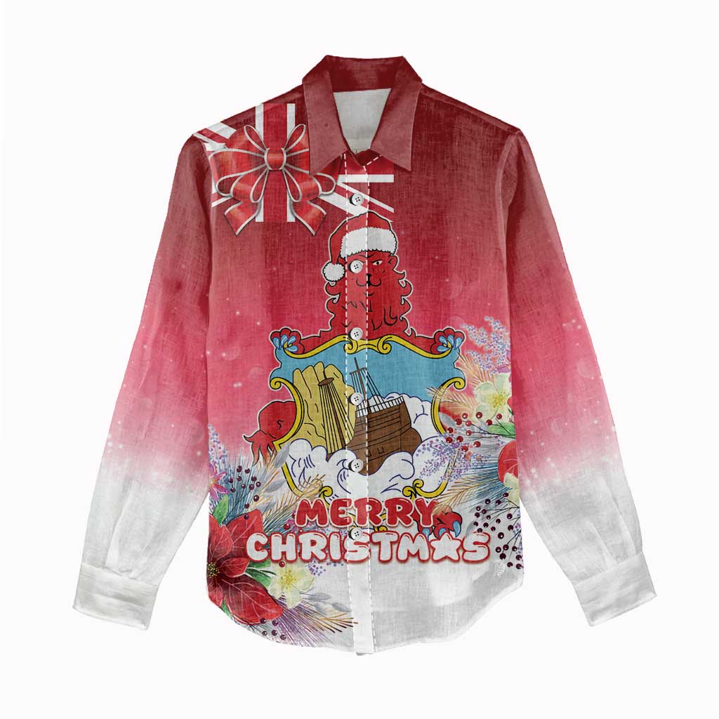 Bermuda Christmas Women Casual Shirt Coquette Bow Xmas Vibe - Wonder Print Shop