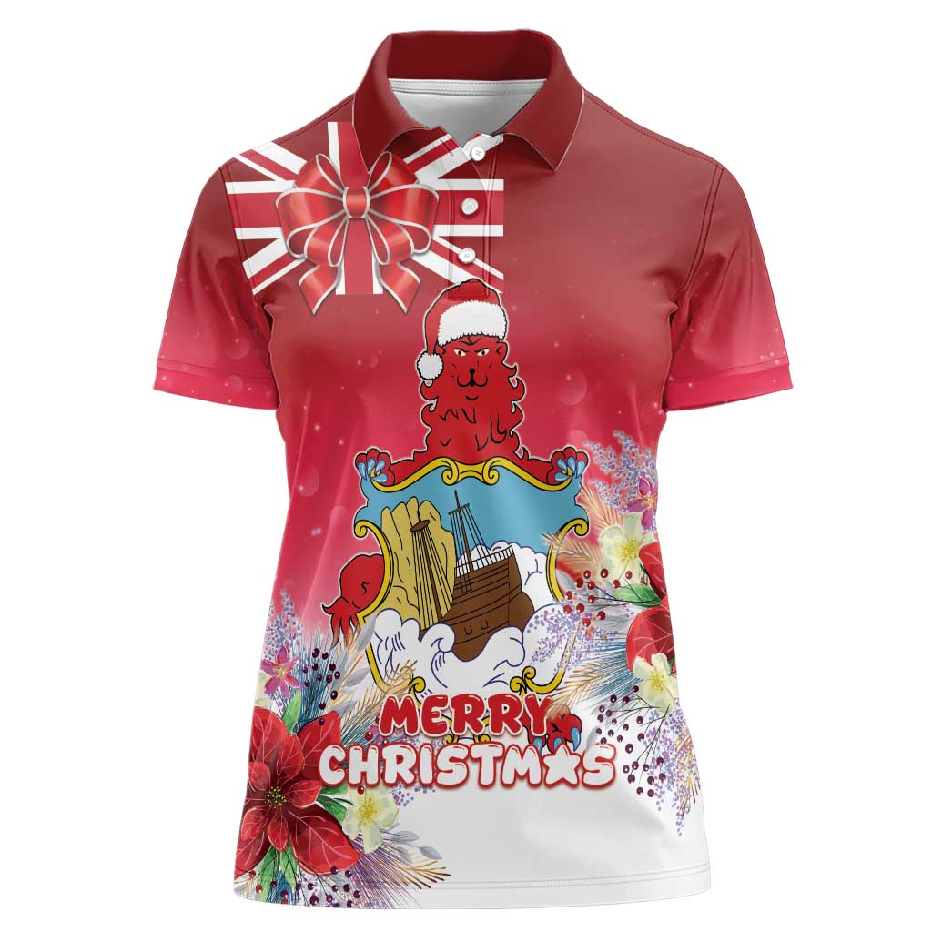 Bermuda Christmas Women Polo Shirt Coquette Bow Xmas Vibe - Wonder Print Shop