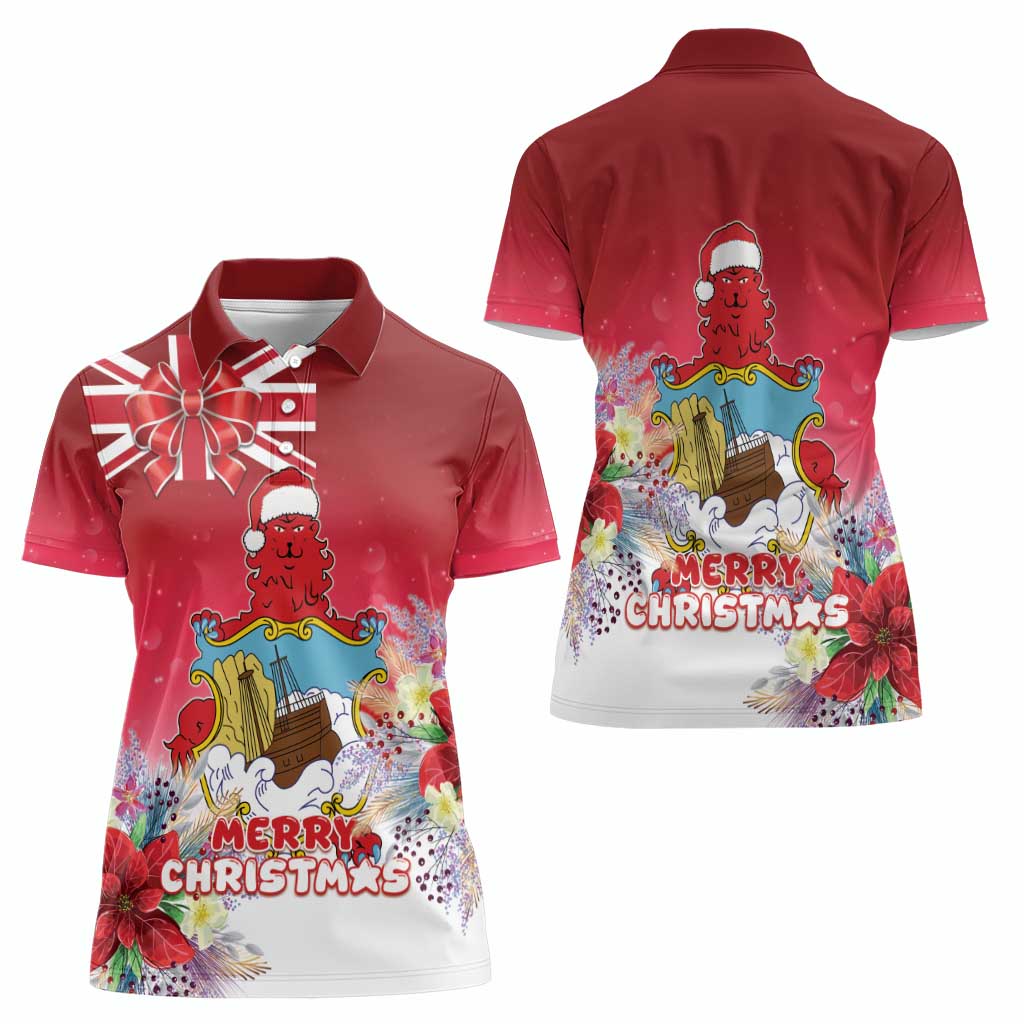 Bermuda Christmas Women Polo Shirt Coquette Bow Xmas Vibe - Wonder Print Shop