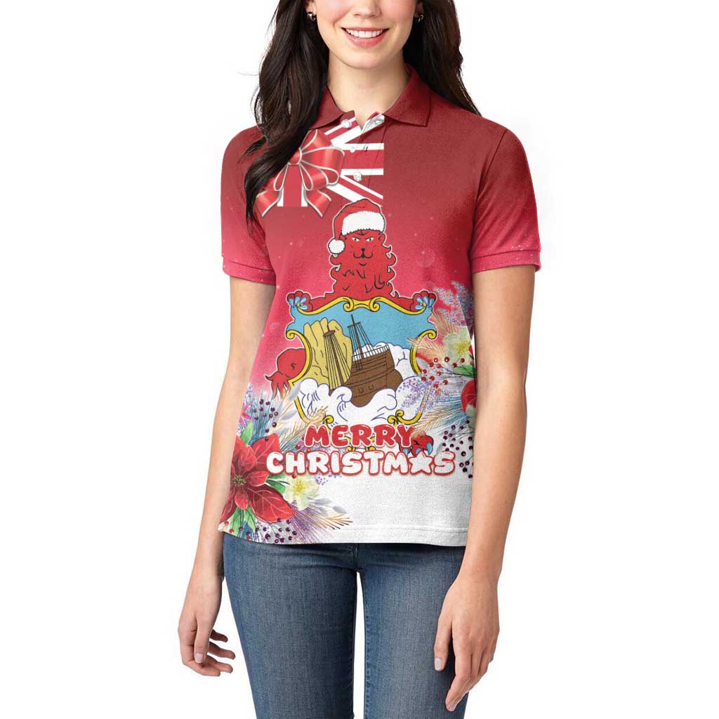 Bermuda Christmas Women Polo Shirt Coquette Bow Xmas Vibe - Wonder Print Shop